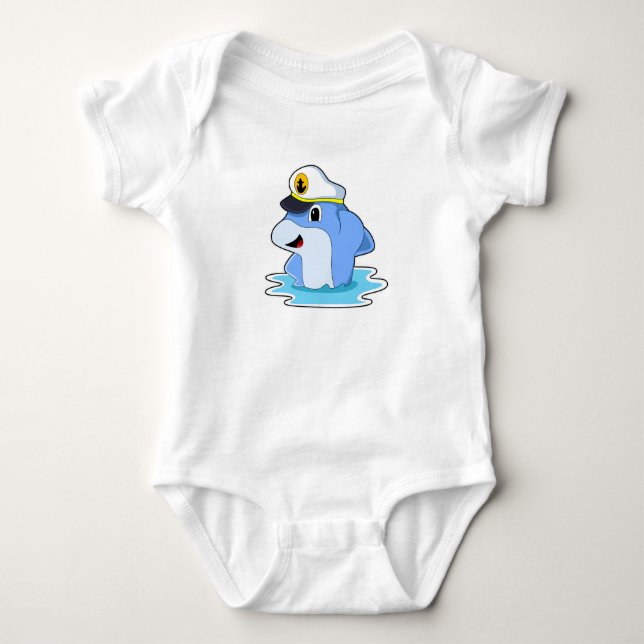 Dolphin as Captain with Hat Baby Bodysuit (Front)