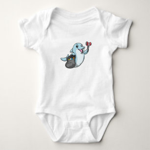 Dolphin as Cleaner with Trash bag Baby Bodysuit