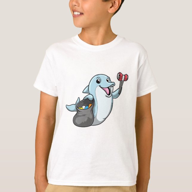 Dolphin as Cleaner with Trash bag T-Shirt (Front)