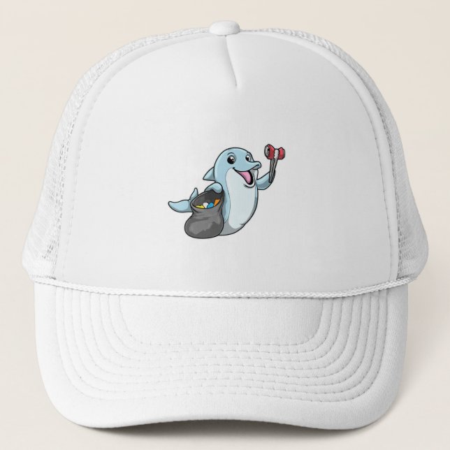 Dolphin as Cleaner with Trash bag Trucker Hat (Front)