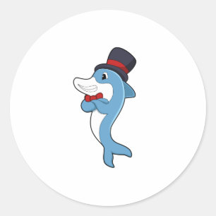 Dolphin as Gentleman with Hat Classic Round Sticker