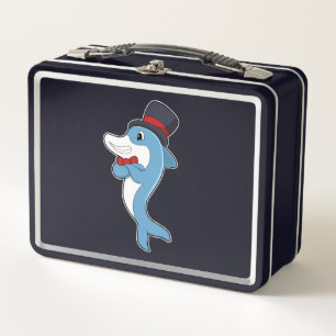 Dolphin as Gentleman with Hat Metal Lunch Box