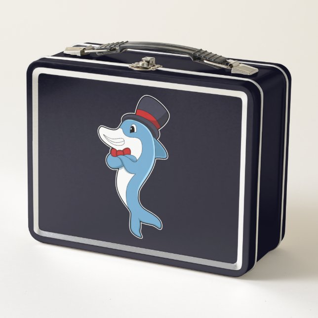 Dolphin as Gentleman with Hat Metal Lunch Box (Front)