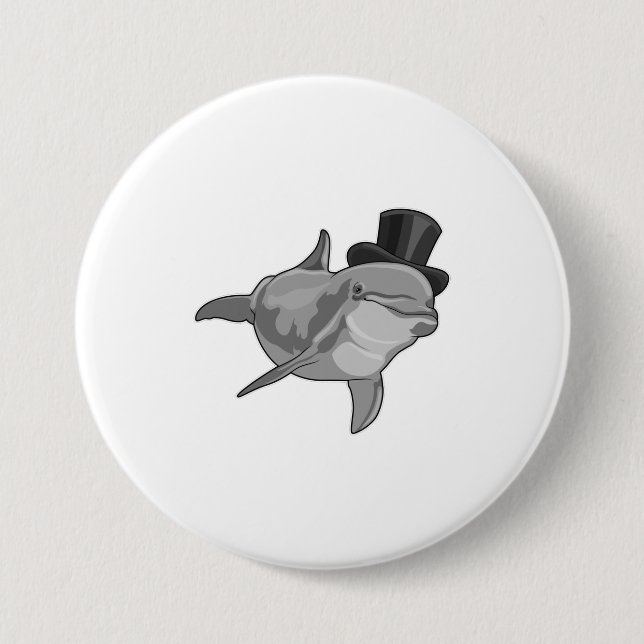 Dolphin as Gentleman with Top hat 3 Inch Round Button (Front)