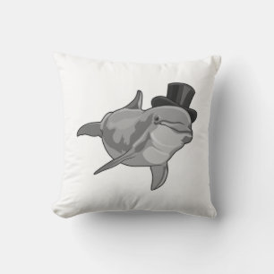 Dolphin as Gentleman with Top hat Throw Pillow