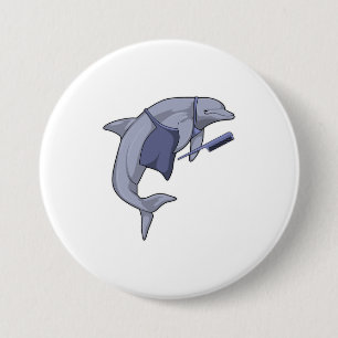 Dolphin as Hairdresser with Comb 3 Inch Round Button