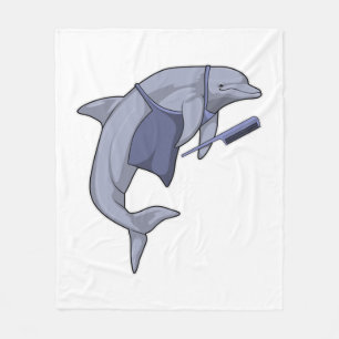 Dolphin as Hairdresser with Comb Fleece Blanket
