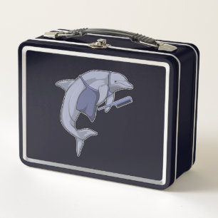 Dolphin as Hairdresser with Comb Metal Lunch Box