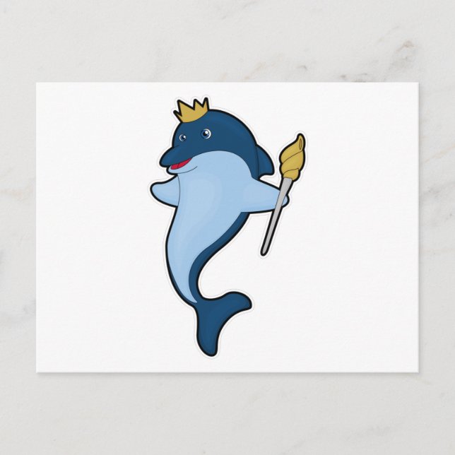 Dolphin as King with Staff & Crown Postcard (Front)