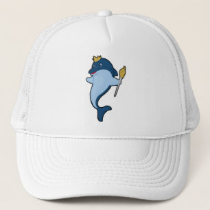 Dolphin as King with Staff & Crown Trucker Hat