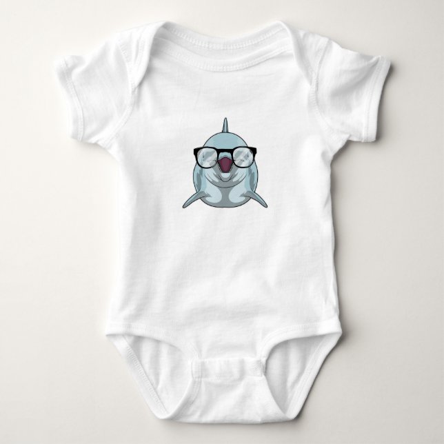 Dolphin as Nerd with Glasses Baby Bodysuit (Front)