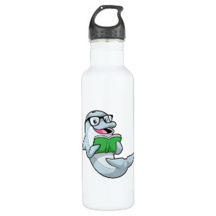 Dolphin as Nerd with Glasses & Book 710 Ml Water Bottle