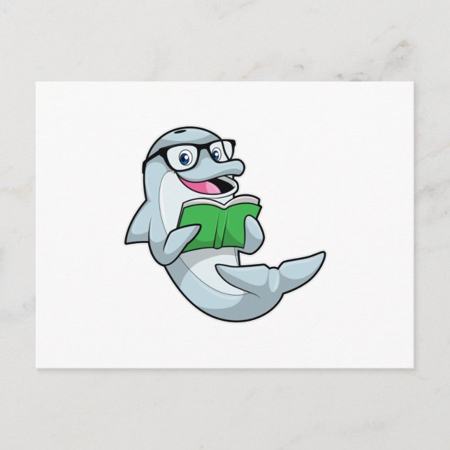 Dolphin as Nerd with Glasses & Book Postcard (Front)