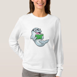 Dolphin as Nerd with Glasses & Book T-Shirt