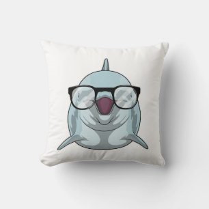 Dolphin as Nerd with Glasses Throw Pillow