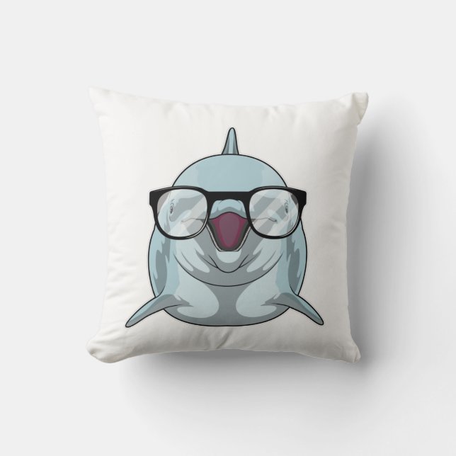 Dolphin as Nerd with Glasses Throw Pillow (Front)