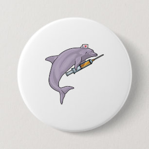 Dolphin as Nurse with Syringe 3 Inch Round Button