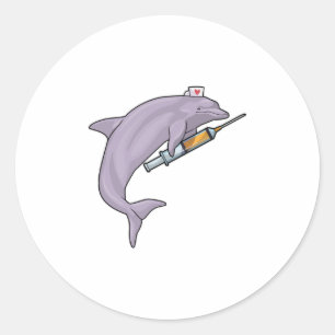 Dolphin as Nurse with Syringe Classic Round Sticker