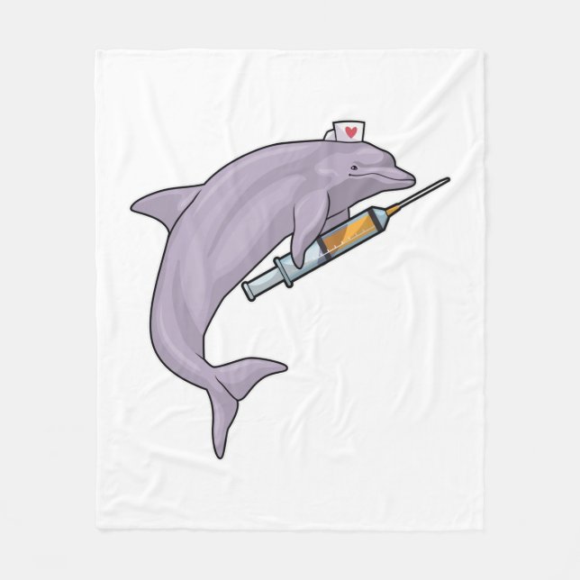 Dolphin as Nurse with Syringe Fleece Blanket (Front)