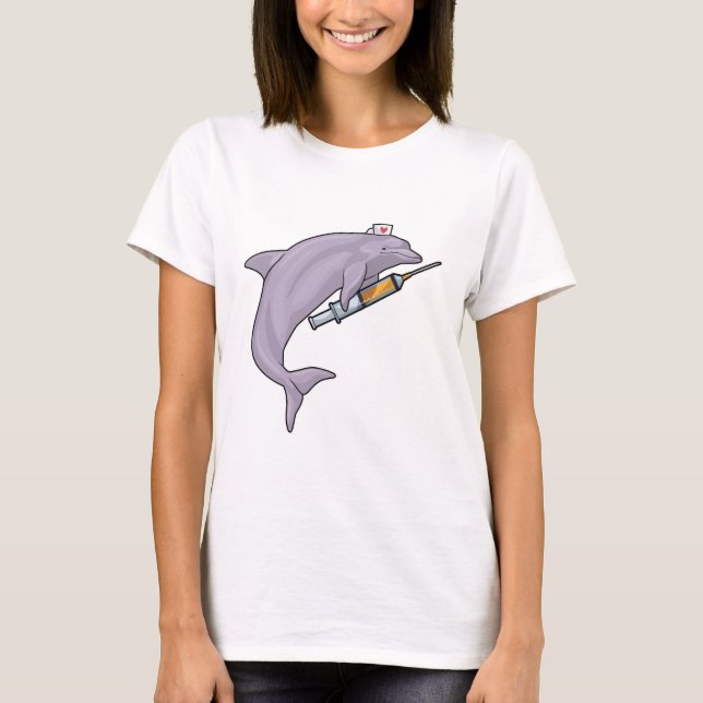 Dolphin as Nurse with Syringe T-Shirt (Front)