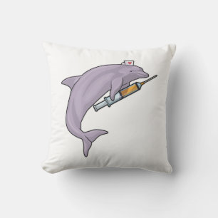 Dolphin as Nurse with Syringe Throw Pillow
