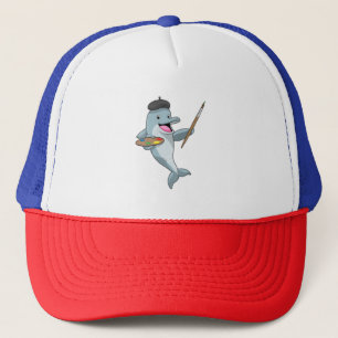 Dolphin as Painter with Paint brush & Color Trucker Hat