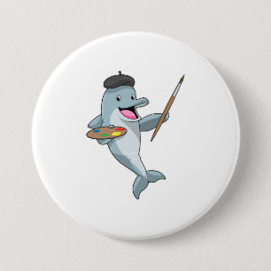Dolphin as Painter with Paint brush & Colour 3 Inch Round Button
