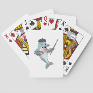 Dolphin as Painter with Paint brush & Colour Playing Cards