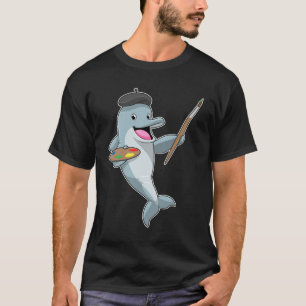 Dolphin as Painter with Paint brush & Colour T-Shirt