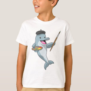 Dolphin as Painter with Paint brush & Colour T-Shirt