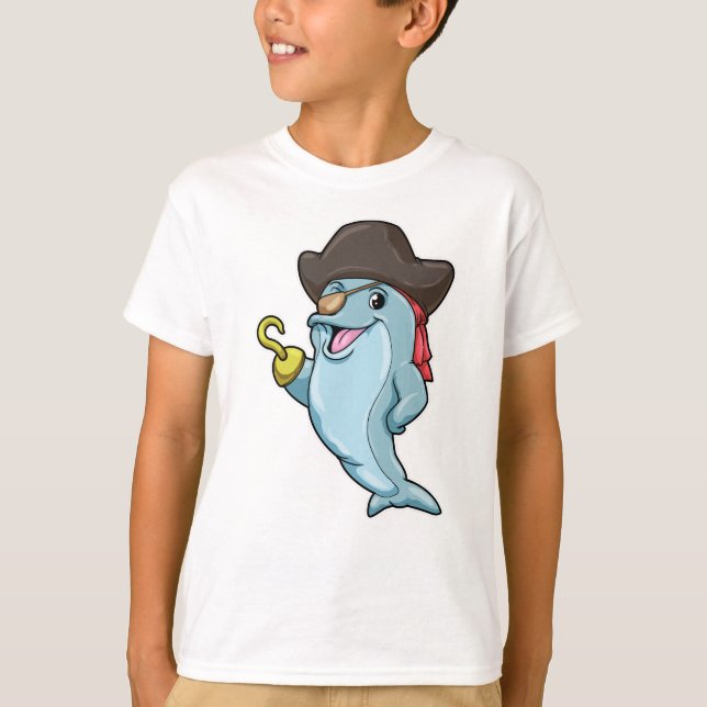 Dolphin as Pirate with Eye patch & Hooked hand T-Shirt (Front)