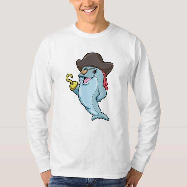 Dolphin as Pirate with Eye patch & Hooked hand T-Shirt (Front)