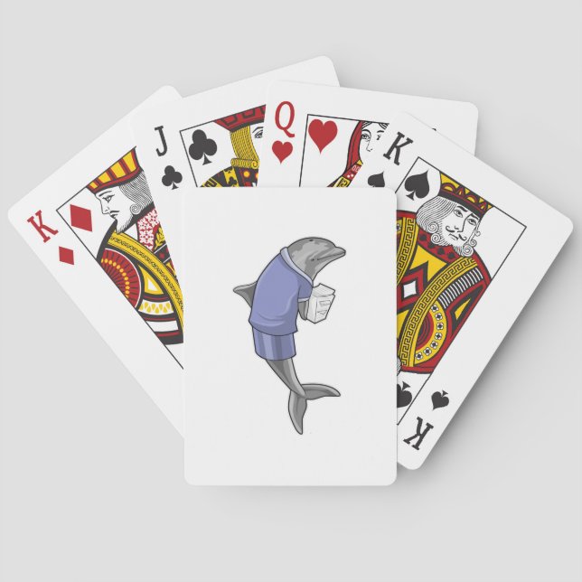 Dolphin as Secretary with Stack of paper Playing Cards (Back)