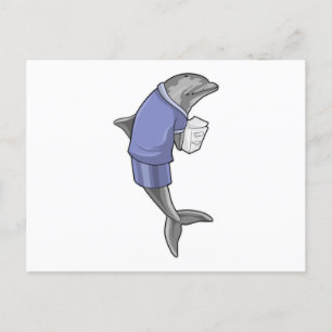 Dolphin as Secretary with Stack of paper Postcard