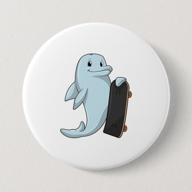 Dolphin as Skater with Skateboard 3 Inch Round Button (Front)