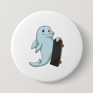 Dolphin as Skater with Skateboard 3 Inch Round Button