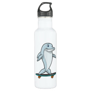 Dolphin as Skater with Skateboard 710 Ml Water Bottle