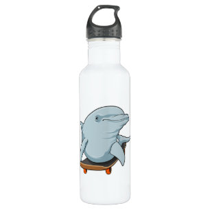 Dolphin as Skater with Skateboard 710 Ml Water Bottle