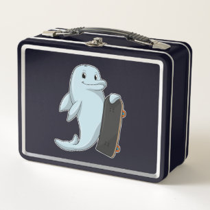 Dolphin as Skater with Skateboard Metal Lunch Box