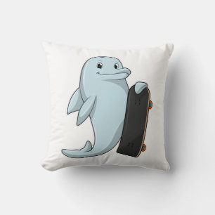 Dolphin as Skater with Skateboard Throw Pillow