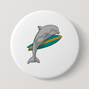 Dolphin as Surfer with Surfboard 3 Inch Round Button
