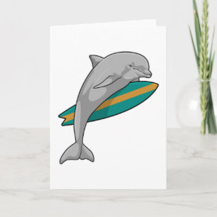 Dolphin as Surfer with Surfboard Card
