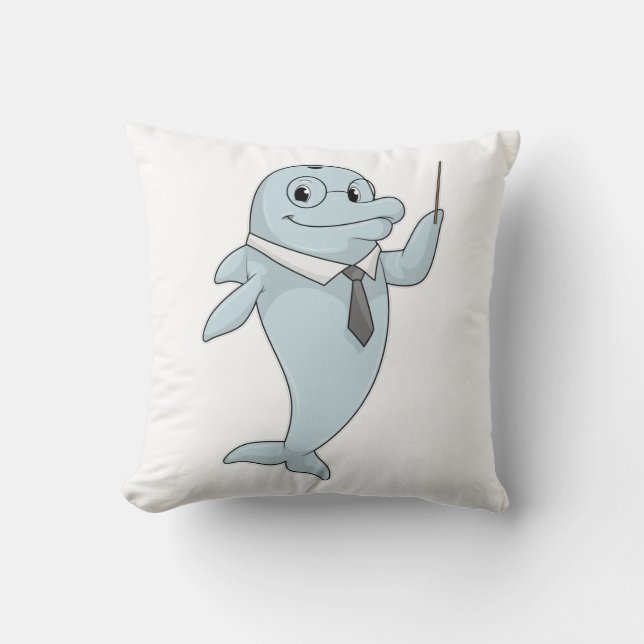 Dolphin as Teacher with Pointer Throw Pillow (Front)