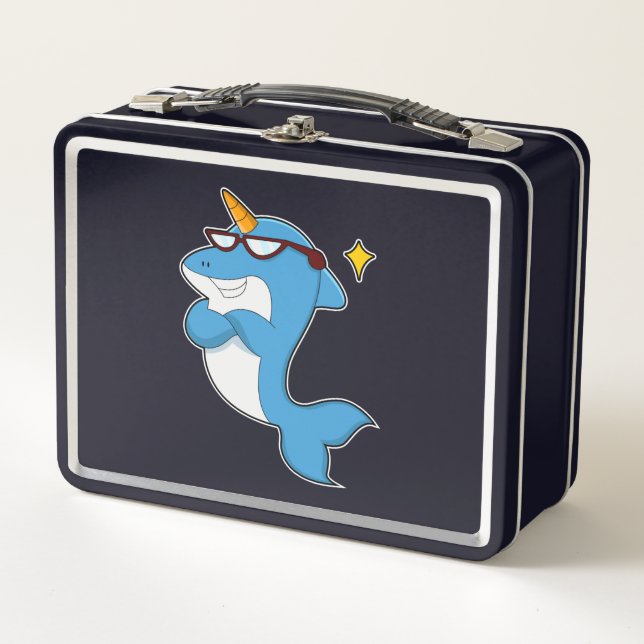 Dolphin as Unicorn with Glasses.PNG Metal Lunch Box (Front)