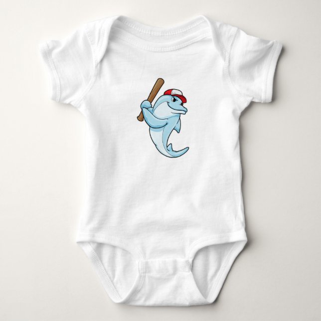 Dolphin at Baseball as Batsman Baby Bodysuit (Front)