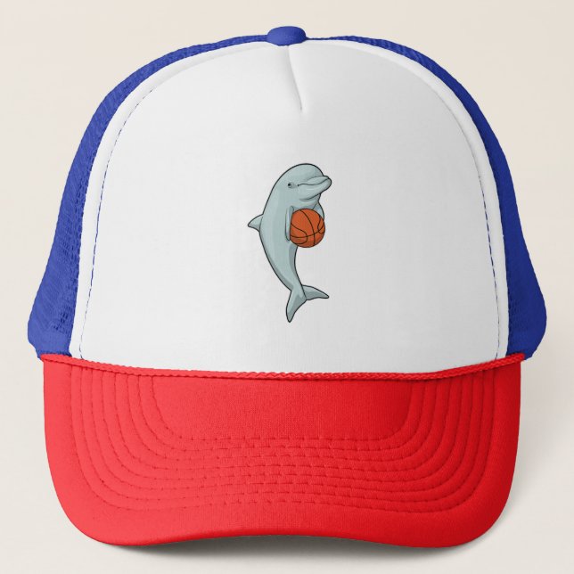 Dolphin at Basketball Sports Trucker Hat (Front)