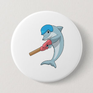 Dolphin at Cricket with Cricket bat 3 Inch Round Button