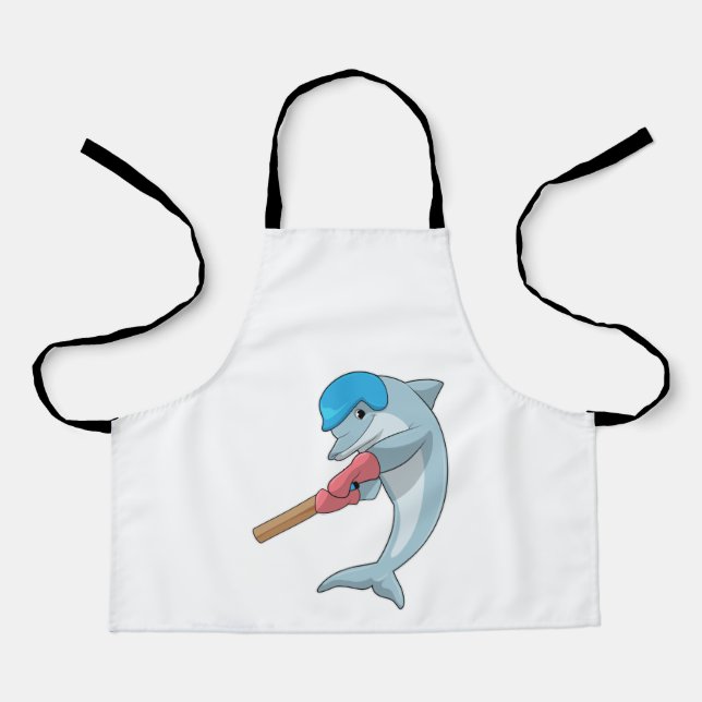Dolphin at Cricket with Cricket bat Apron (Front)