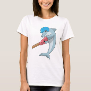 Dolphin at Cricket with Cricket bat T-Shirt