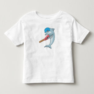 Dolphin at Cricket with Cricket bat Toddler T-shirt
